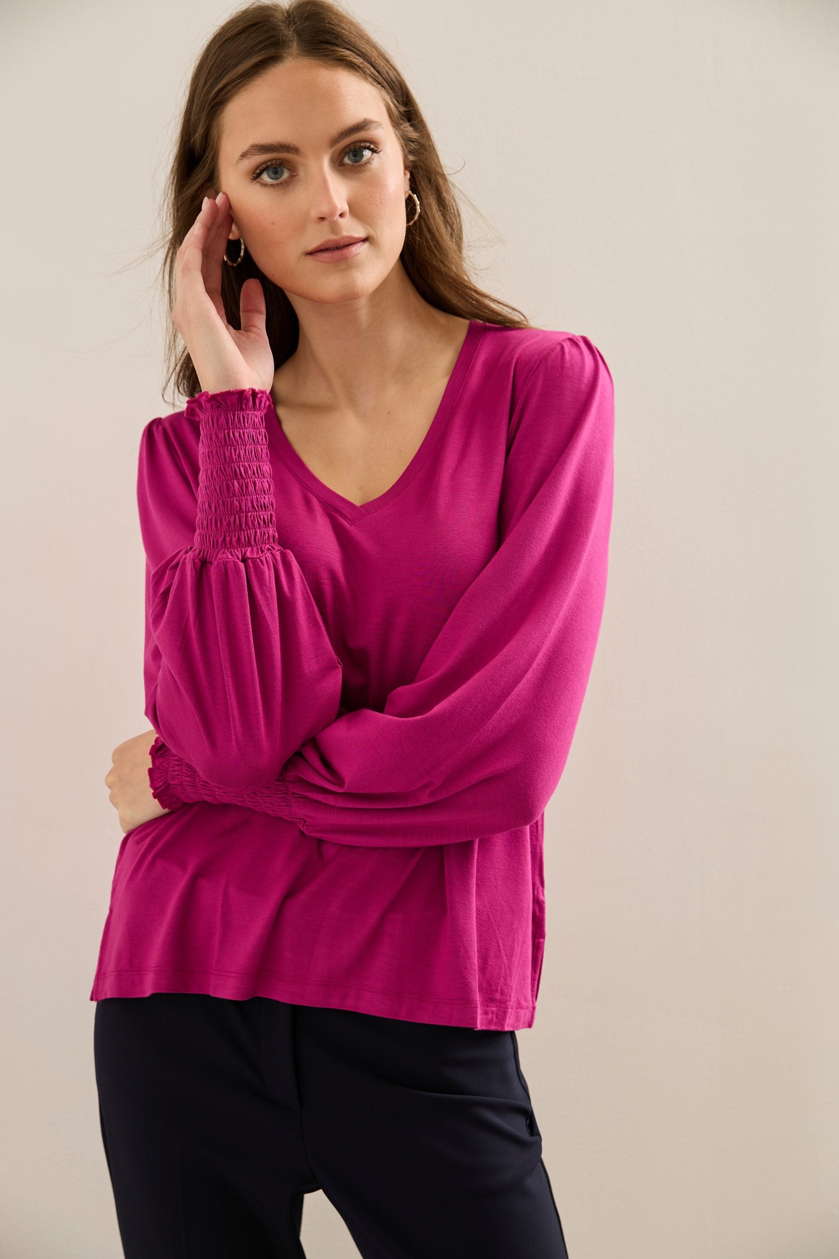 Jersey top with puffy sleeves