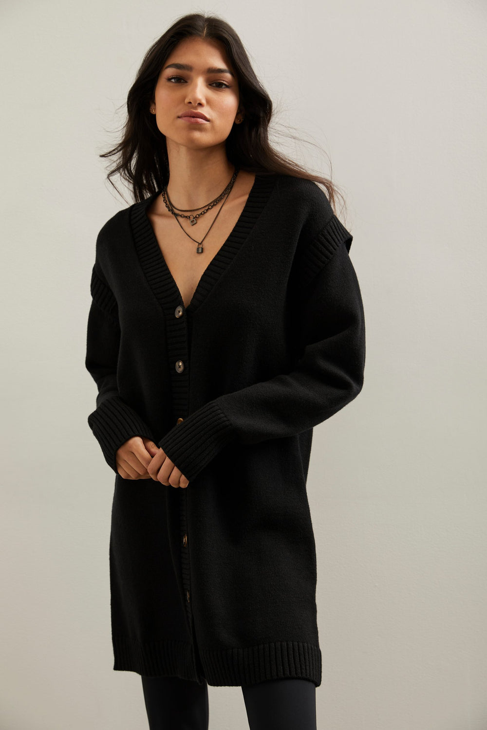 Long cardigan with shoulder inserts