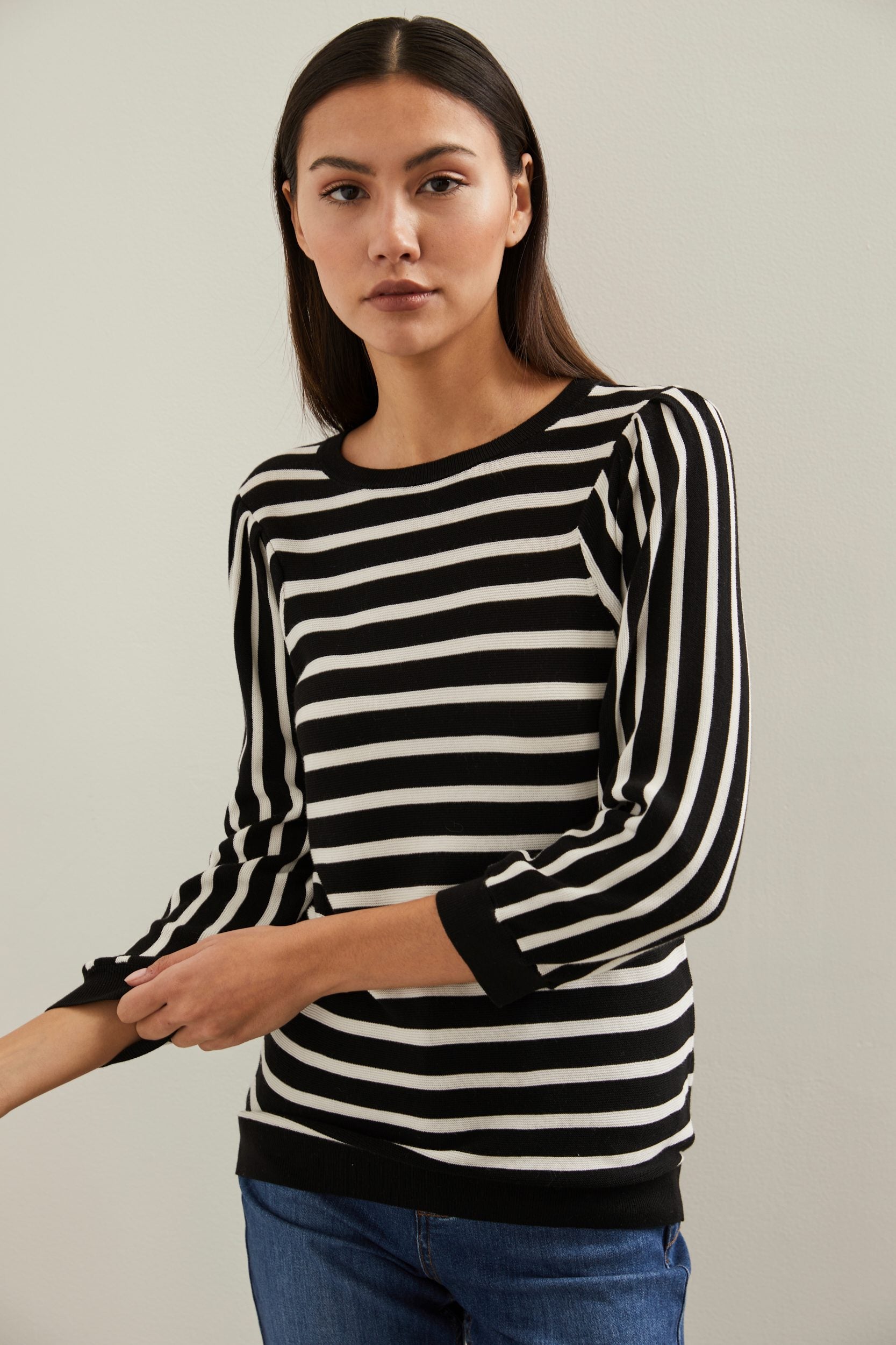 Balloon sleeve striped sweater