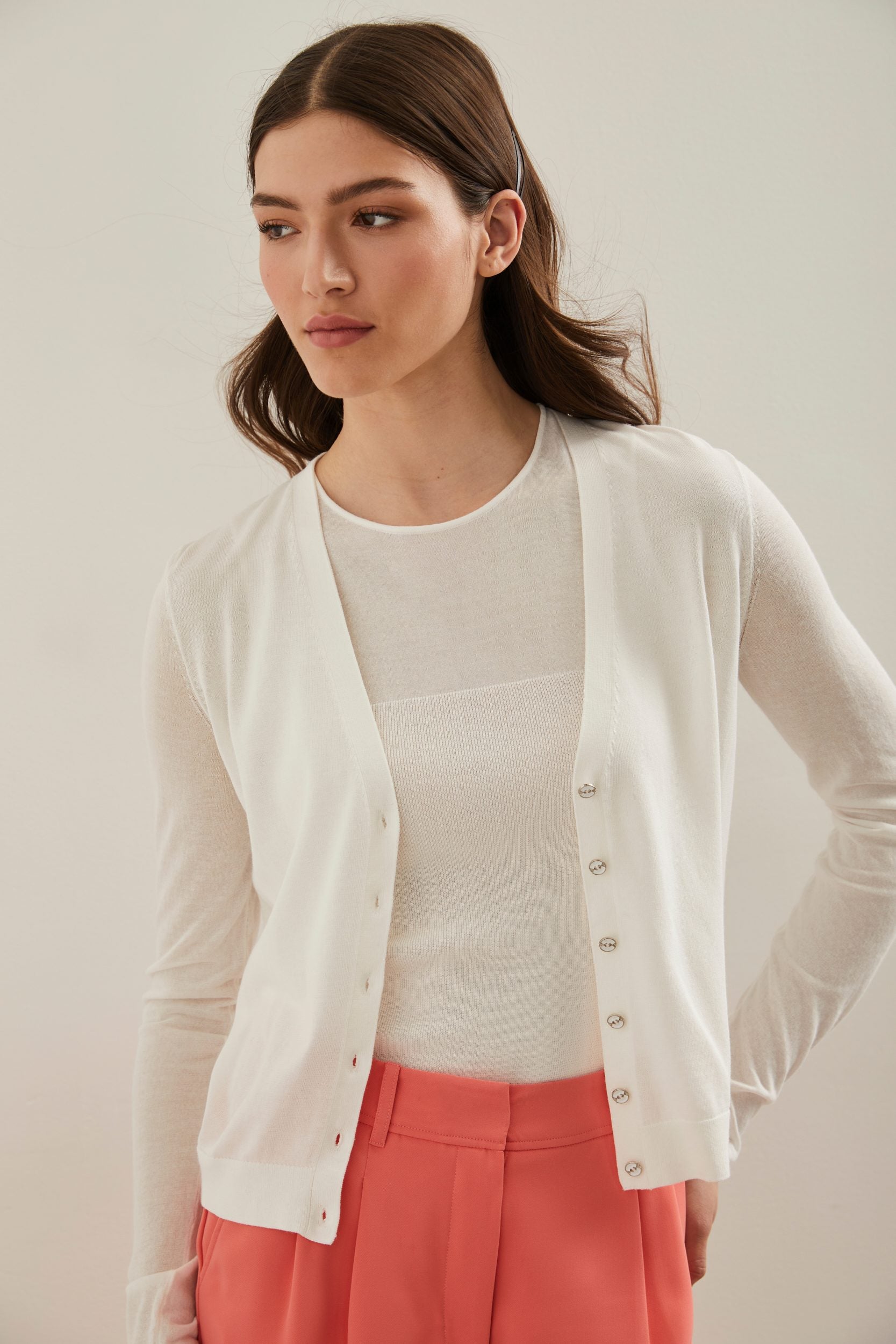 V neck cardigan with sheer detail