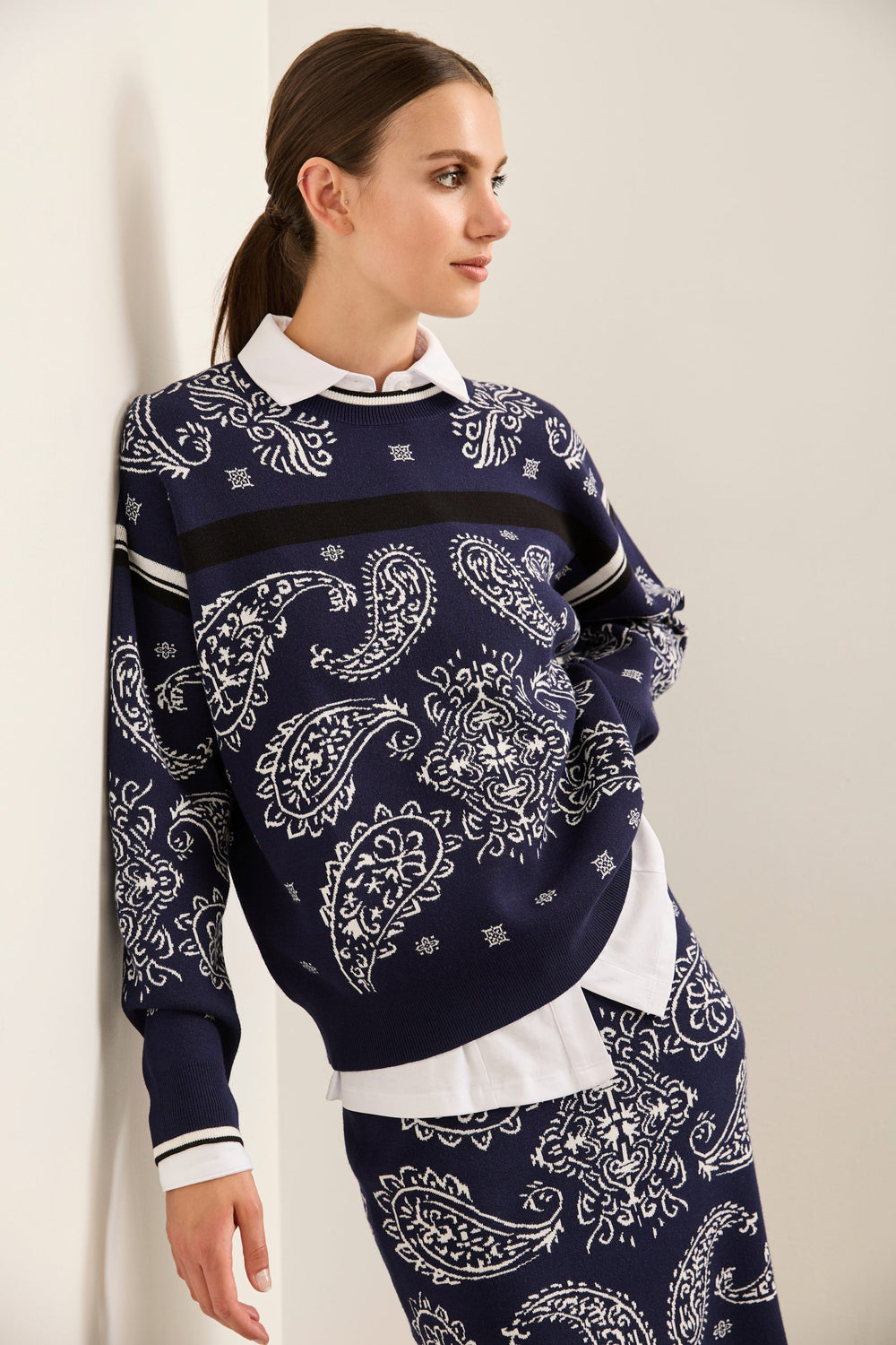 Oversized Crew Neck Jacquard Sweater