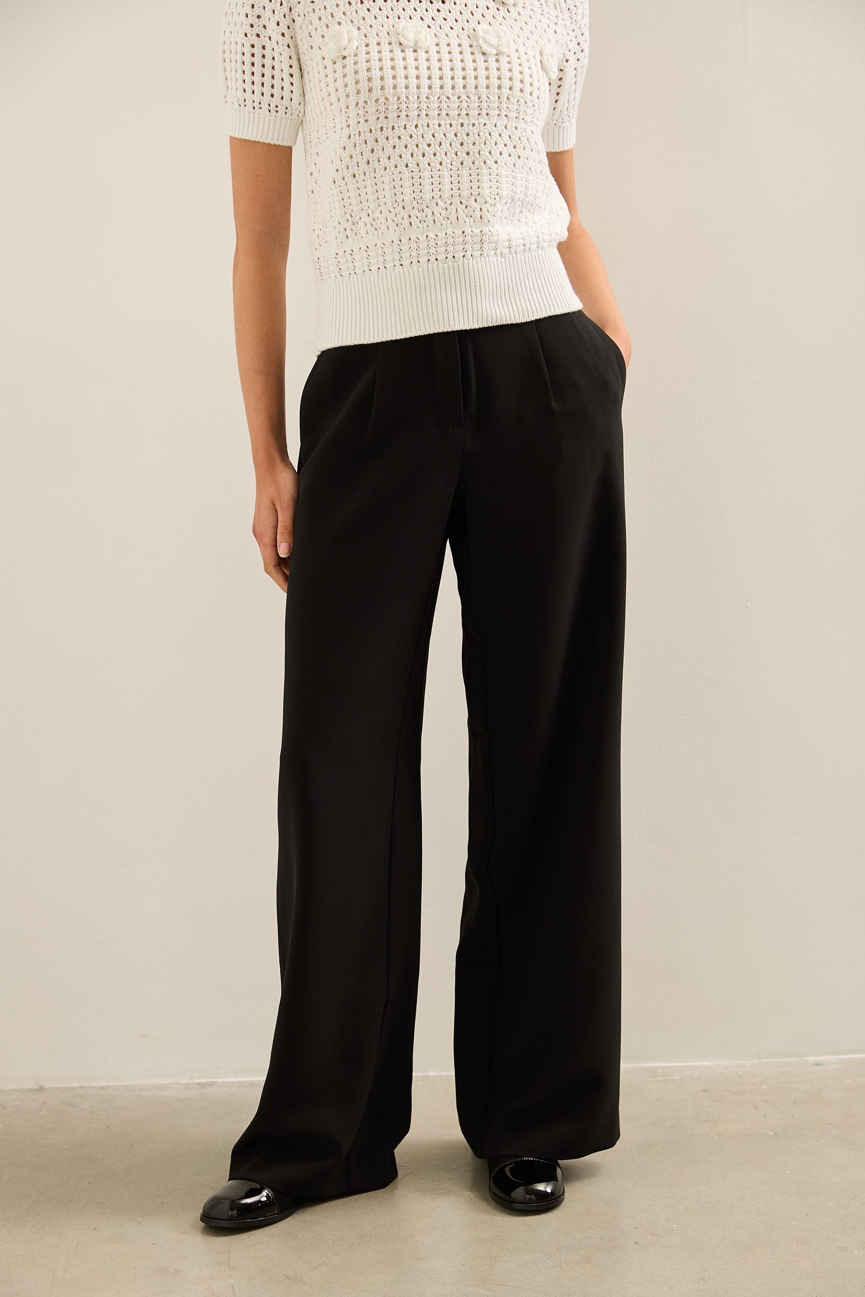 Pantalon taille haute jambe large fluide