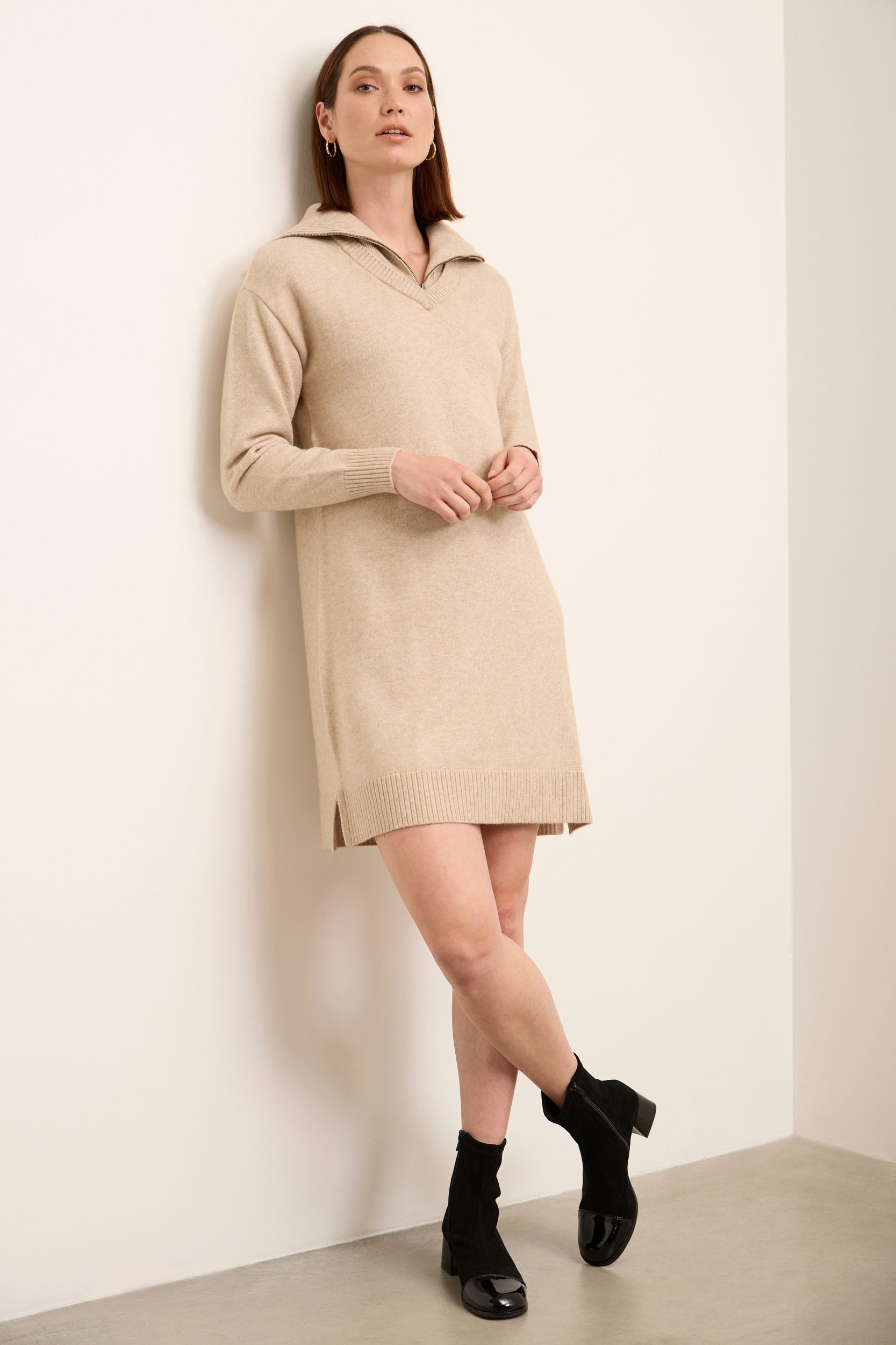 Knit Dress With Mock Neck