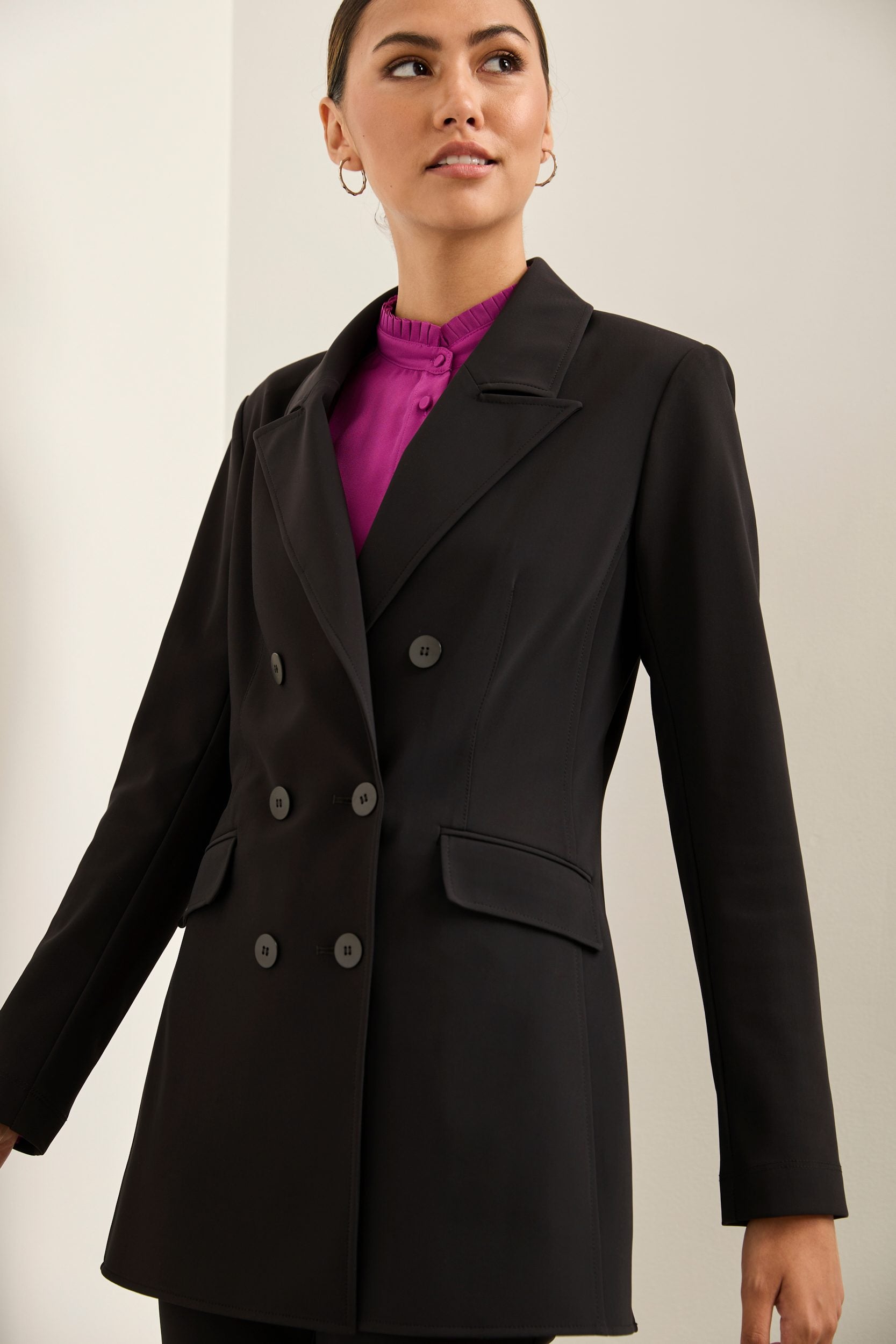 Sport Chic Fitted Double-Breasted Blazer