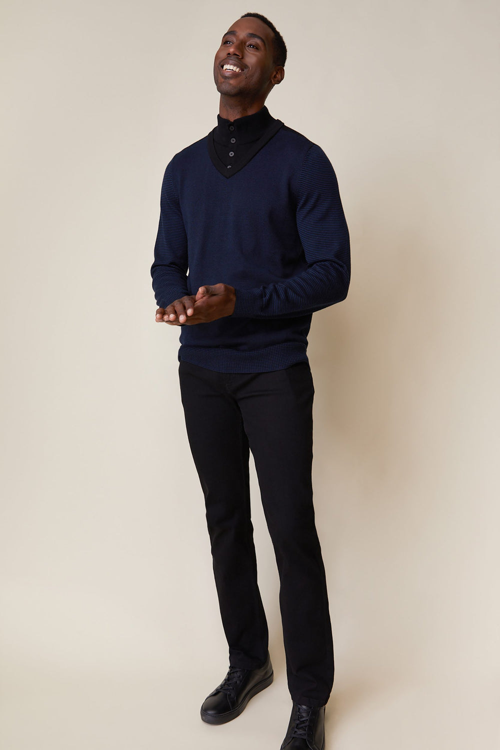 Two tone merino wool 2 in 1 sweater