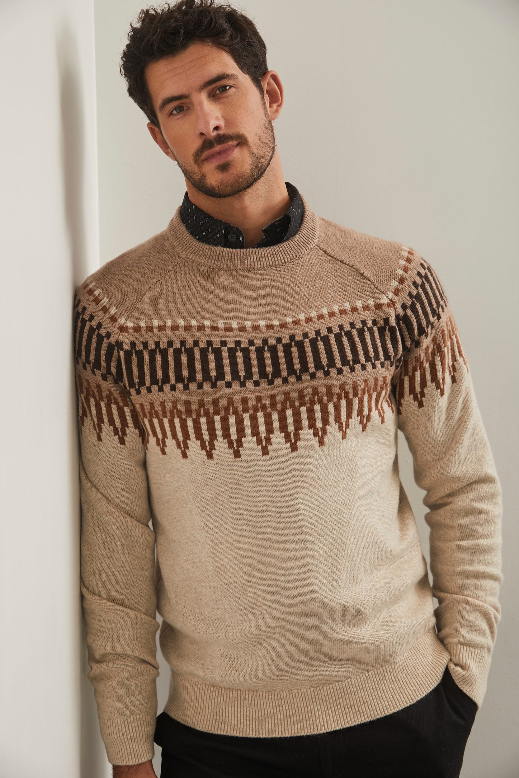 Pull jacquard col rond