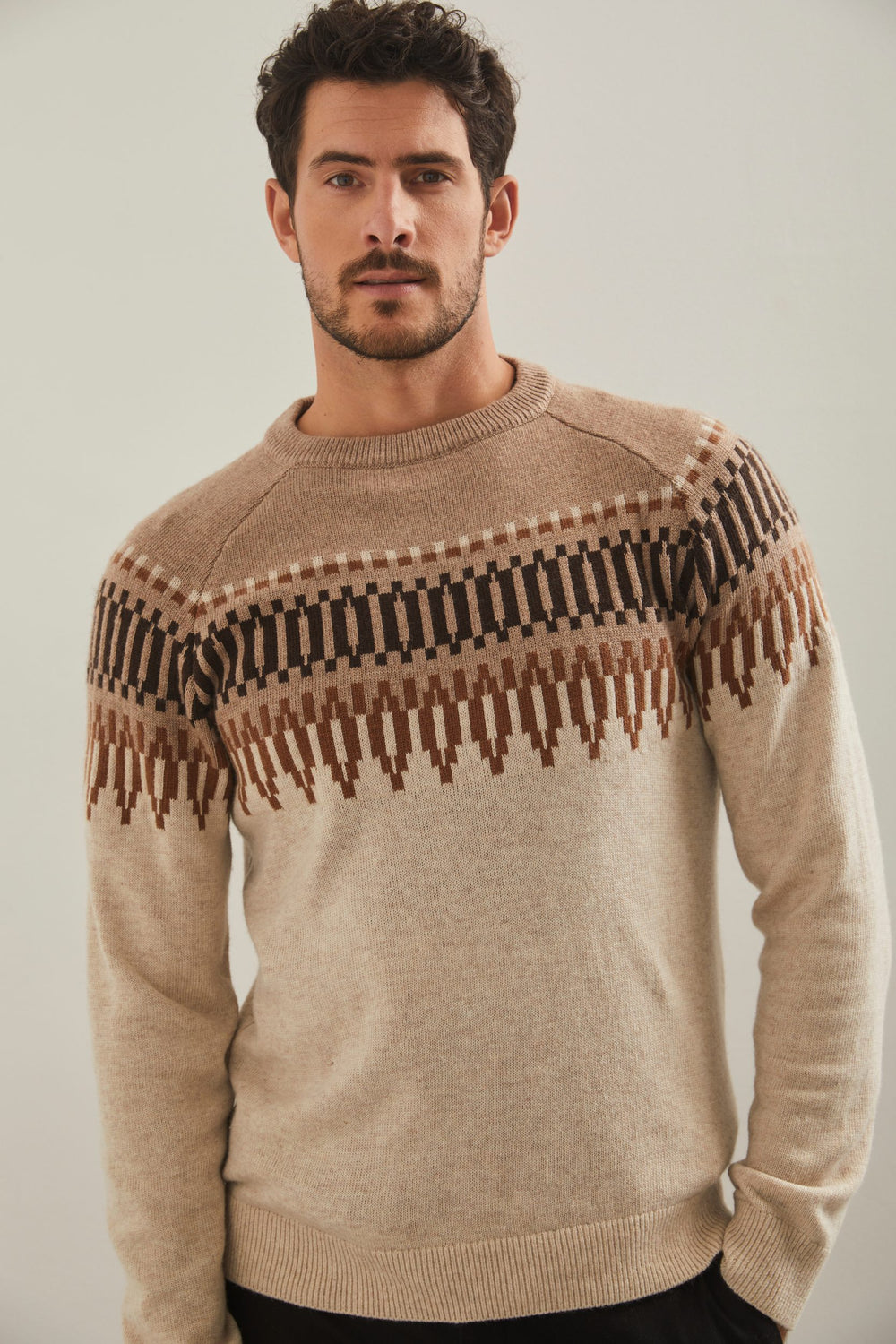 Pull jacquard col rond