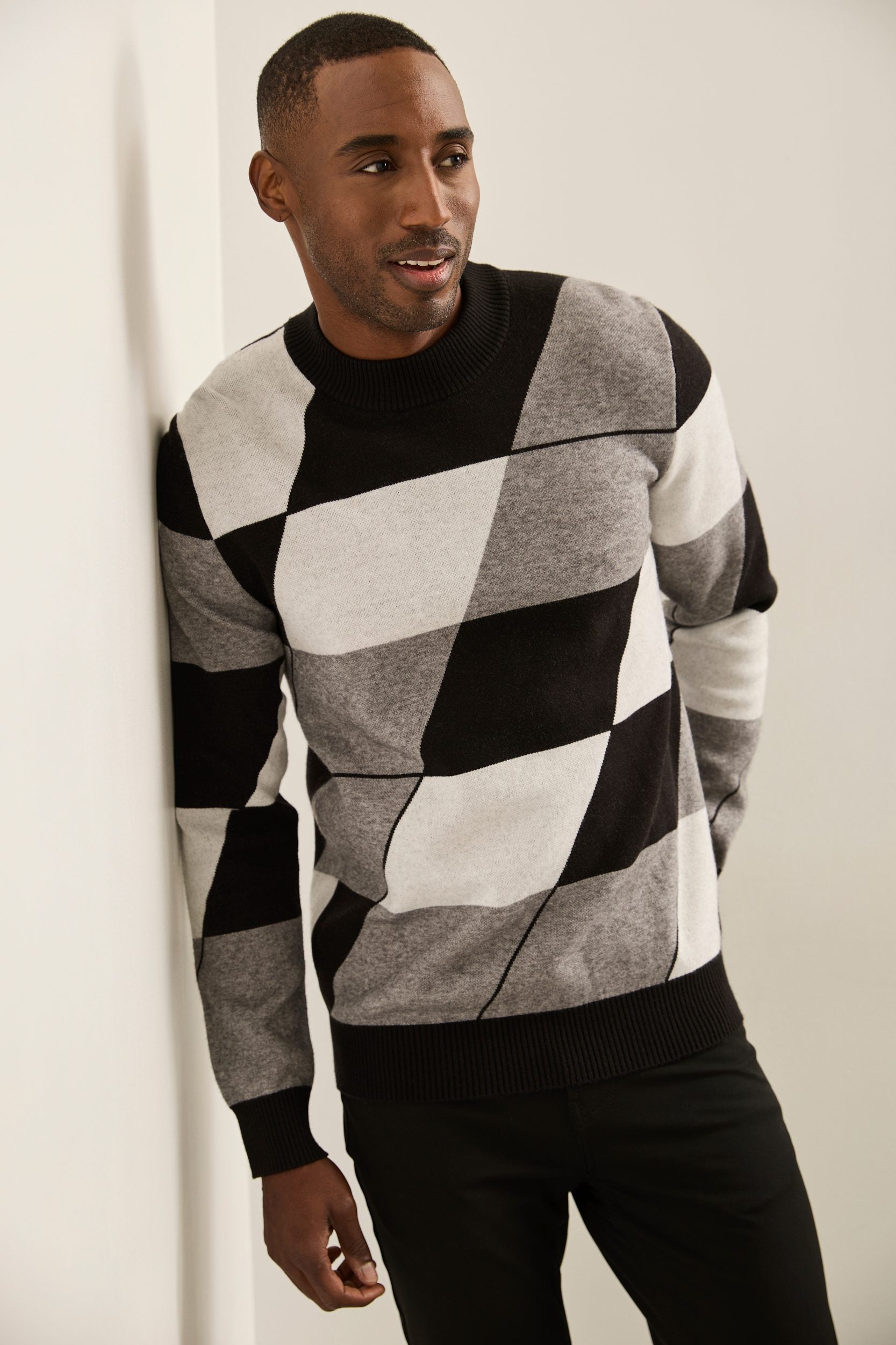 Pull col montant jacquard argyle