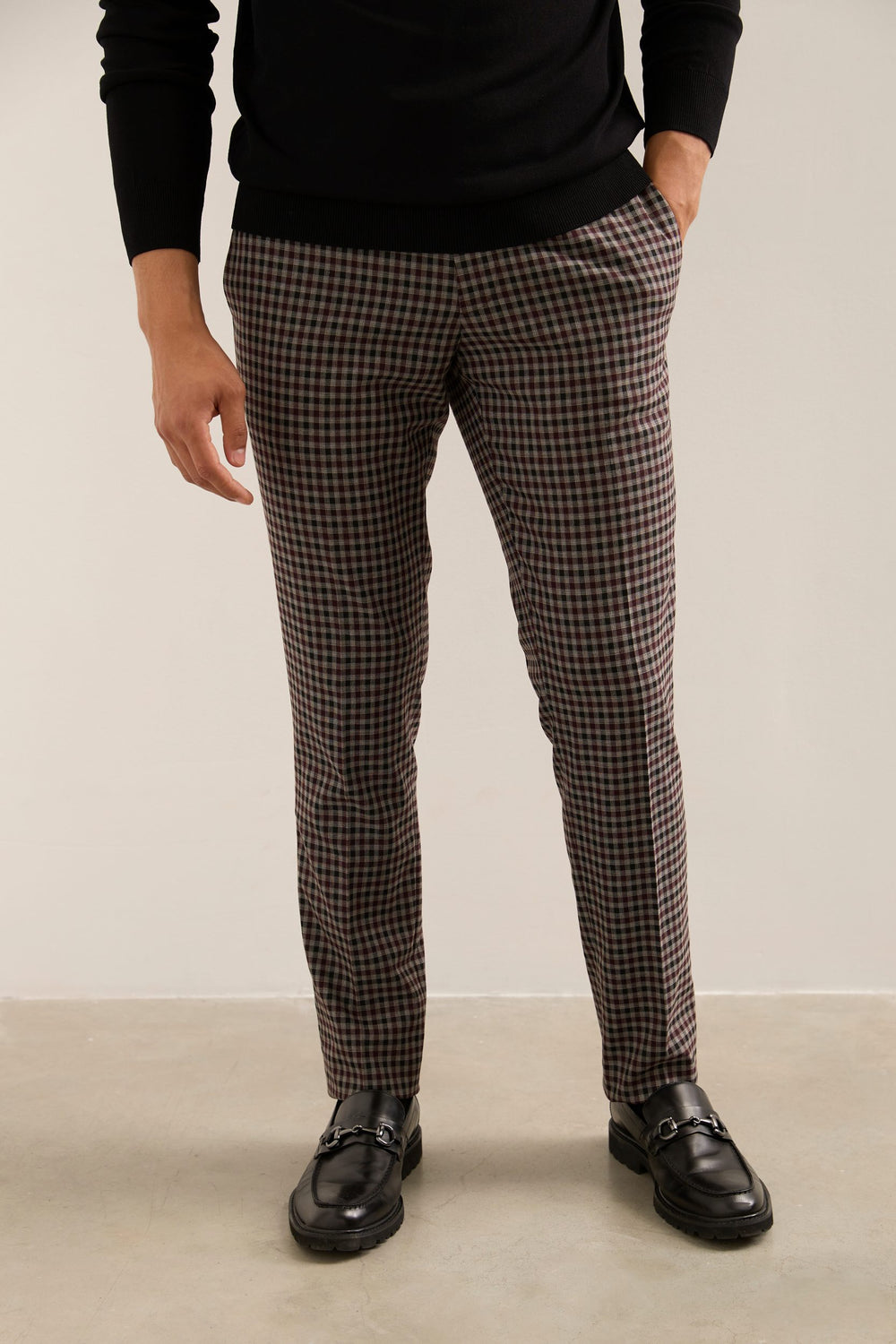 Pantalon étroit à carreaux poches obliques