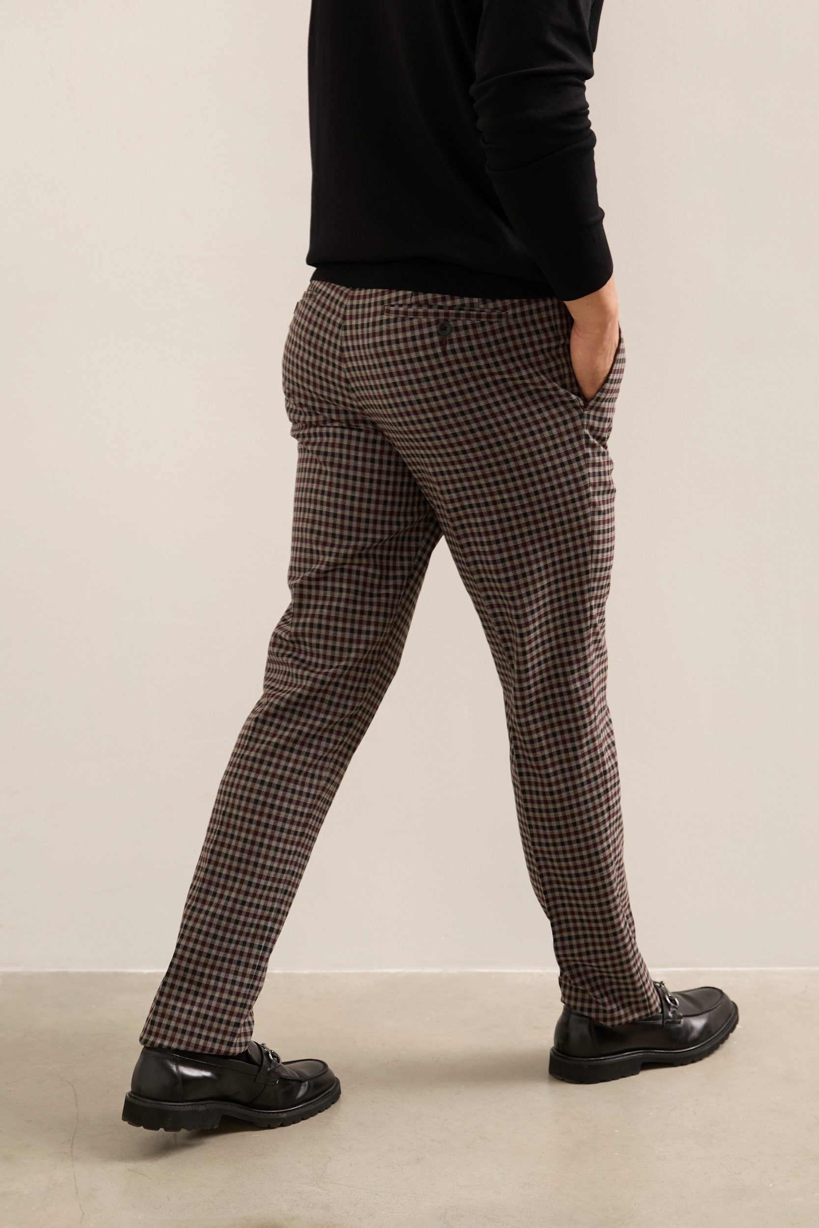 Pantalon étroit à carreaux poches obliques