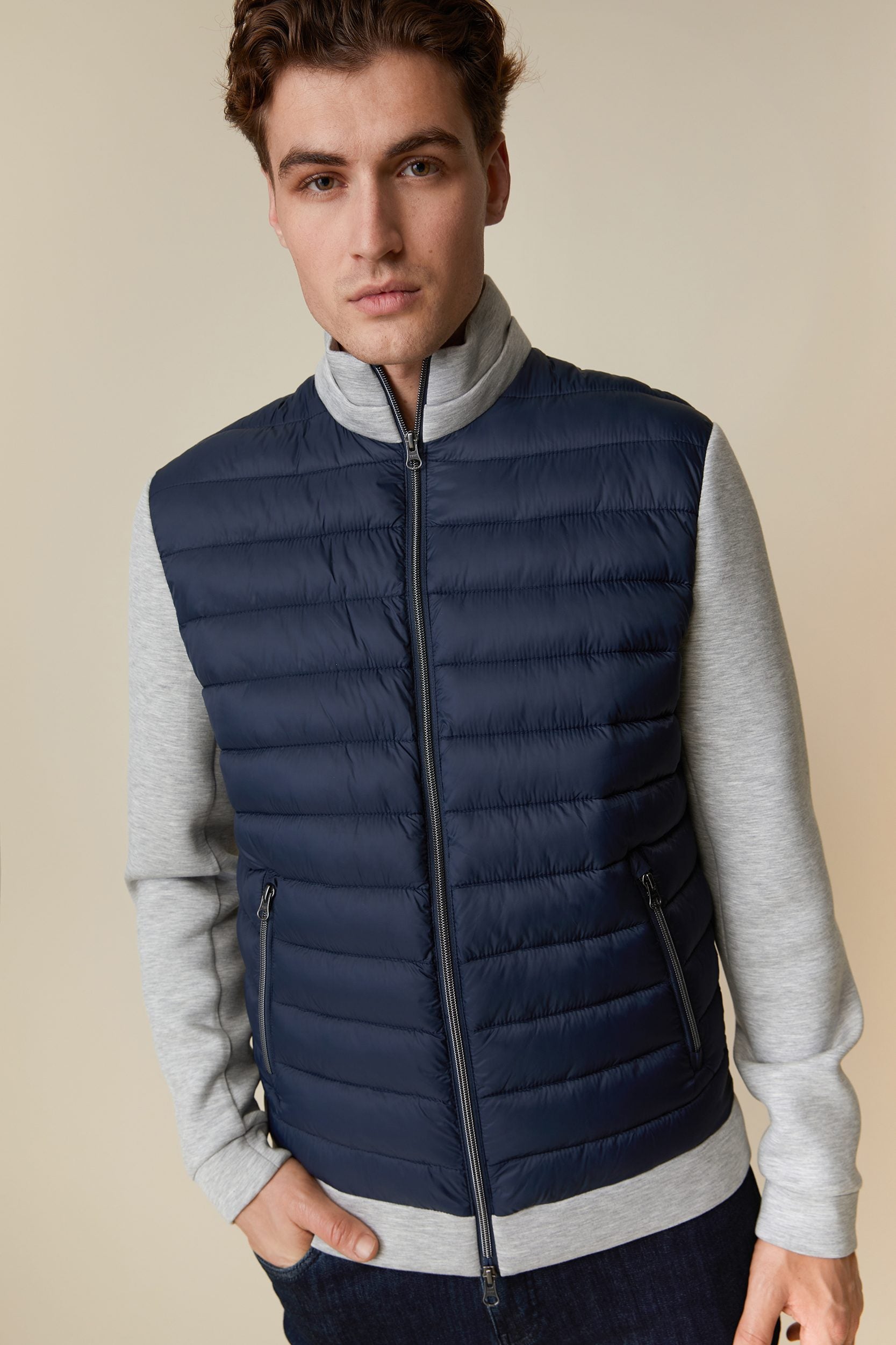 Mixed fabric quilted jacket