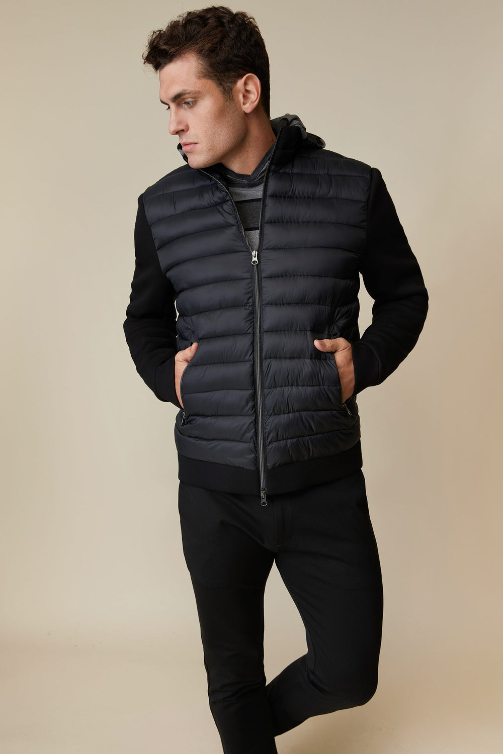 Mixed fabric quilted jacket