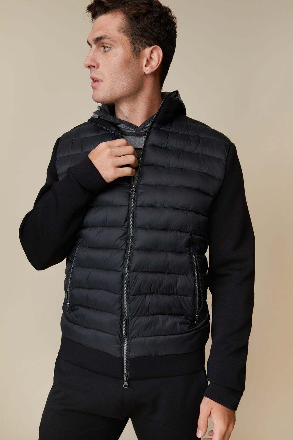 Mixed fabric quilted jacket