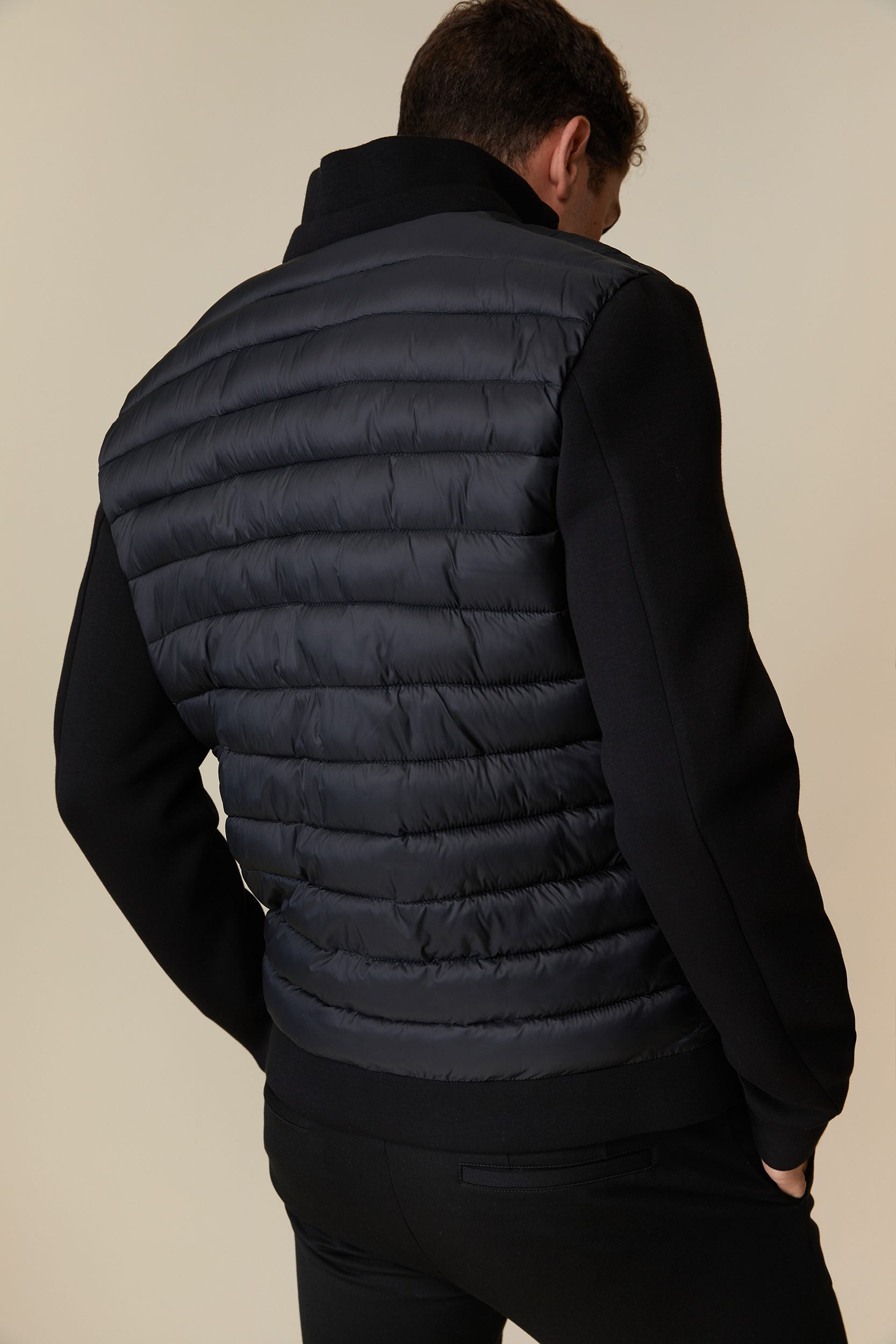 Mixed fabric quilted jacket