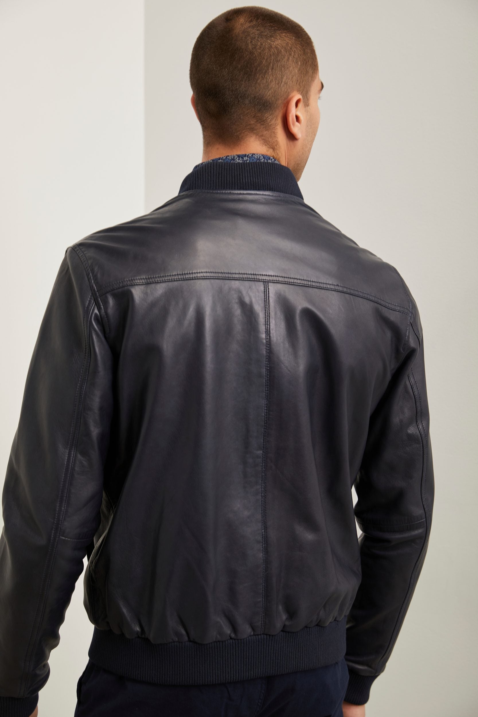 Blouson de cuir col en rib