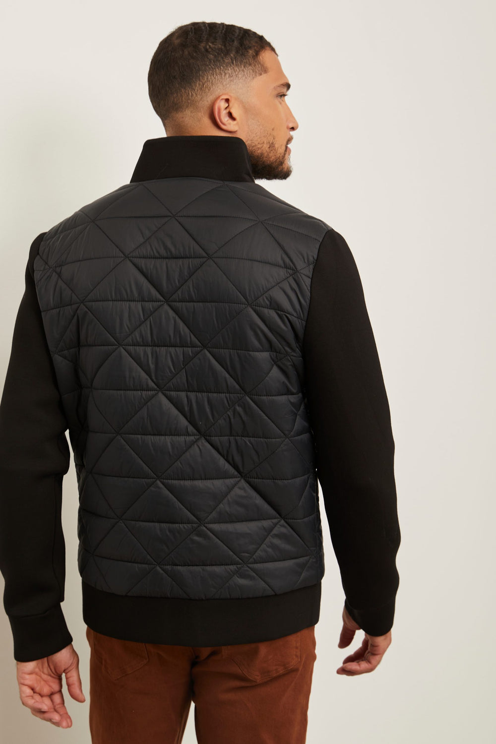 Mixed fabric quilted jacket